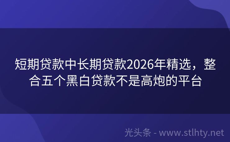 短期贷款中长期贷款2026年精选，整合五个黑白贷款不是高炮的平台