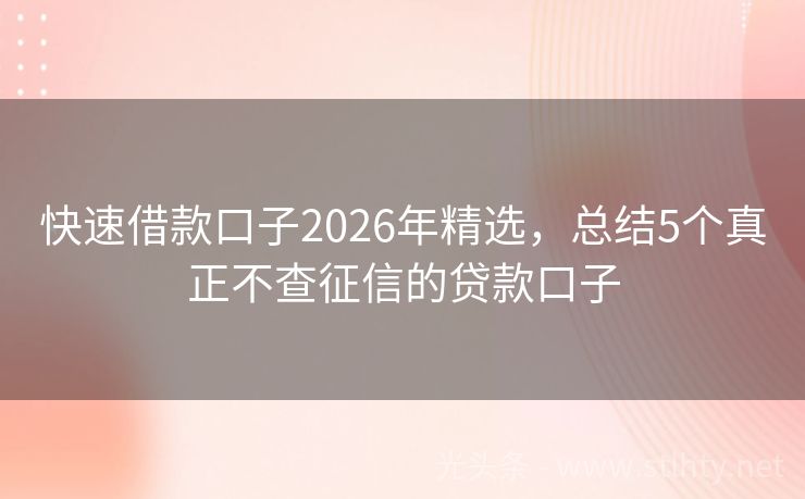快速借款口子2026年精选，总结5个真正不查征信的贷款口子
