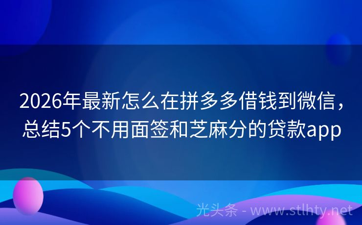 2026年最新怎么在拼多多借钱到微信，总结5个不用面签和芝麻分的贷款app