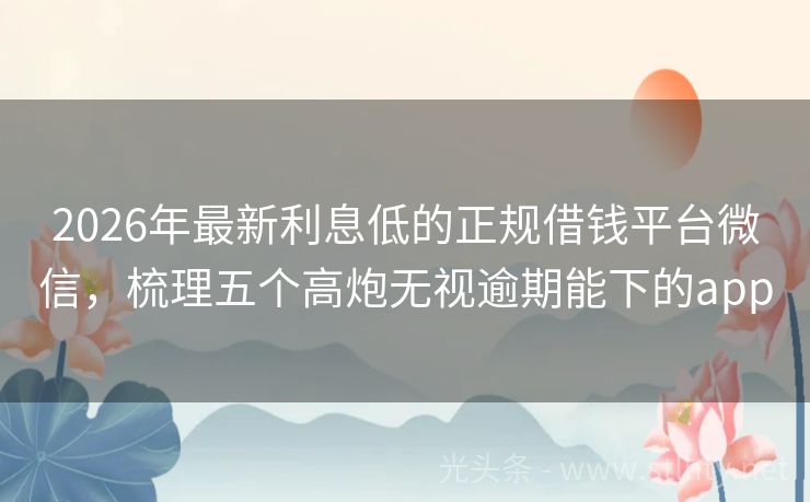 2026年最新利息低的正规借钱平台微信，梳理五个高炮无视逾期能下的app