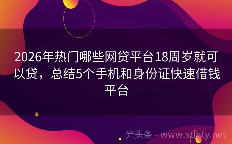 2026年热门哪些网贷平台18周岁就可以贷，总结5个手机和身份证快速借钱平台