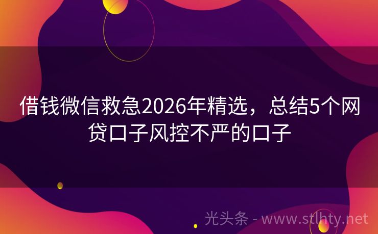 借钱微信救急2026年精选，总结5个网贷口子风控不严的口子