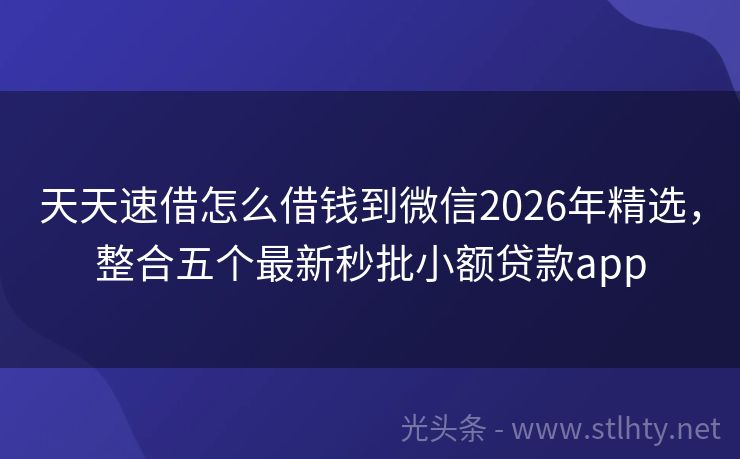 天天速借怎么借钱到微信2026年精选，整合五个最新秒批小额贷款app