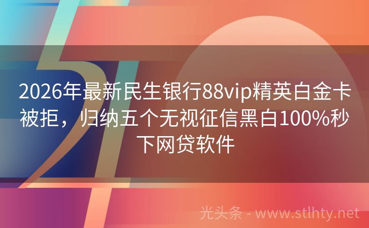 2026年最新民生银行88vip精英白金卡被拒，归纳五个无视征信黑白100%秒下网贷软件