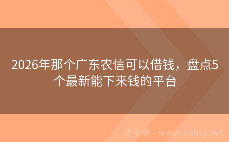 2026年那个广东农信可以借钱，盘点5个最新能下来钱的平台