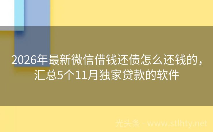 2026年最新微信借钱还债怎么还钱的，汇总5个11月独家贷款的软件