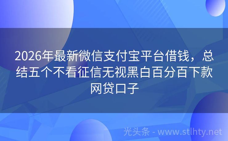 2026年最新微信支付宝平台借钱，总结五个不看征信无视黑白百分百下款网贷口子