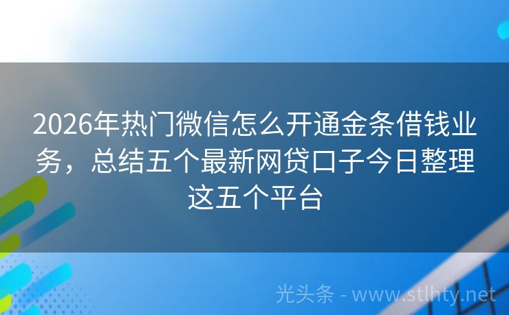 2026年热门微信怎么开通金条借钱业务，总结五个最新网贷口子今日整理这五个平台