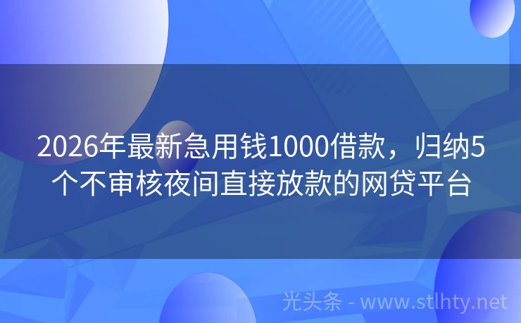 2026年最新急用钱1000借款，归纳5个不审核夜间直接放款的网贷平台