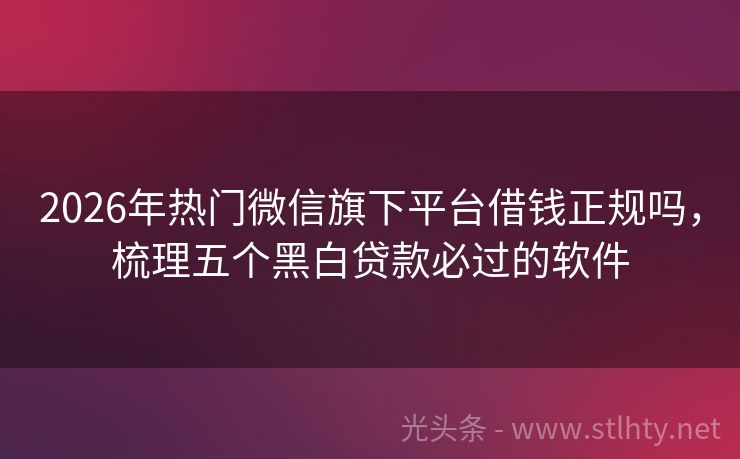2026年热门微信旗下平台借钱正规吗，梳理五个黑白贷款必过的软件