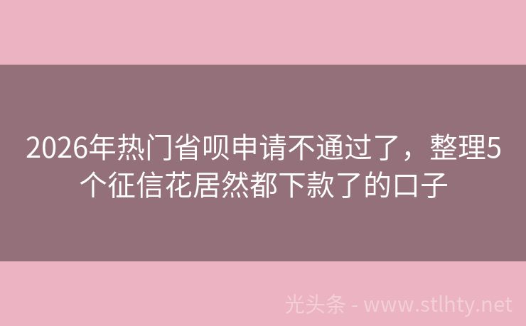 2026年热门省呗申请不通过了，整理5个征信花居然都下款了的口子