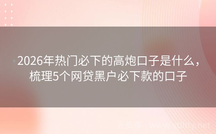 2026年热门必下的高炮口子是什么，梳理5个网贷黑户必下款的口子