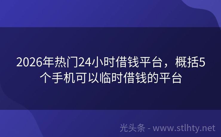 2026年热门24小时借钱平台，概括5个手机可以临时借钱的平台