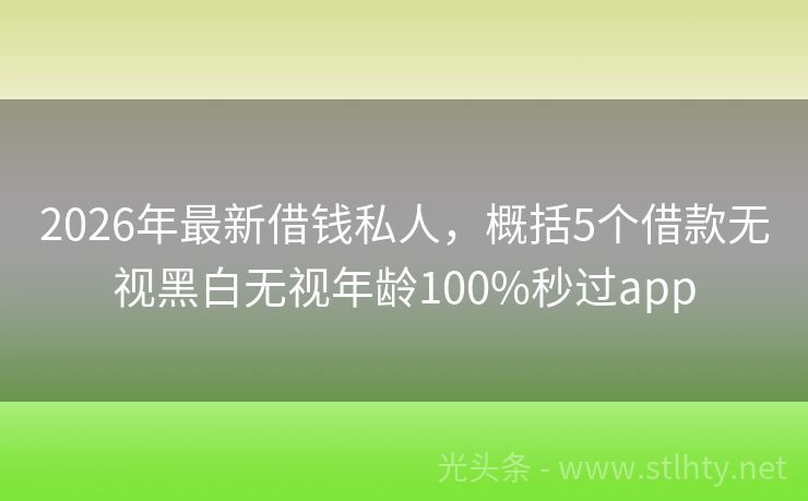 2026年最新借钱私人，概括5个借款无视黑白无视年龄100%秒过app