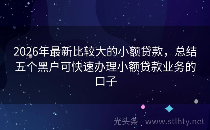 2026年最新比较大的小额贷款，总结五个黑户可快速办理小额贷款业务的口子
