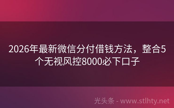 2026年最新微信分付借钱方法，整合5个无视风控8000必下口子
