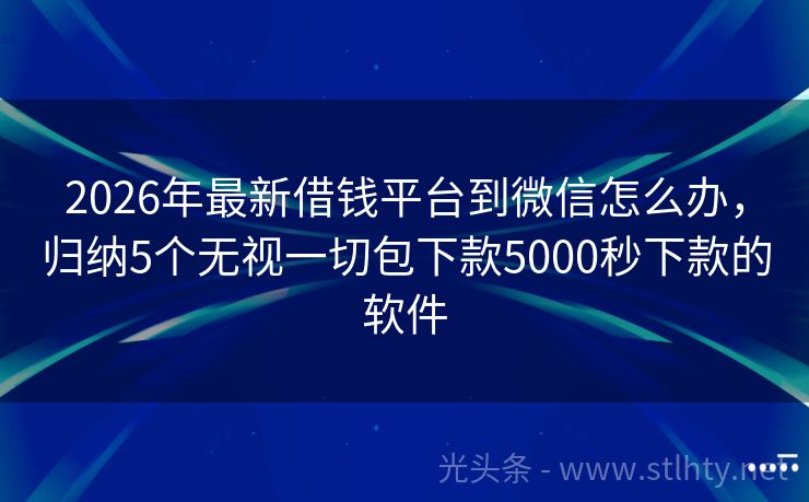 2026年最新借钱平台到微信怎么办，归纳5个无视一切包下款5000秒下款的软件