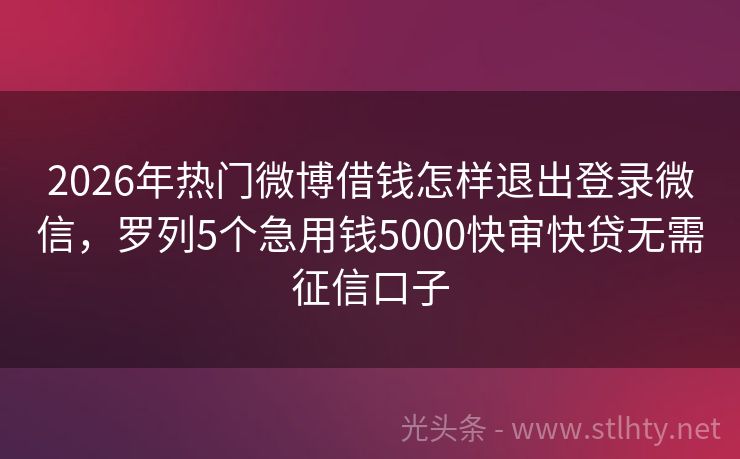 2026年热门微博借钱怎样退出登录微信，罗列5个急用钱5000快审快贷无需征信口子