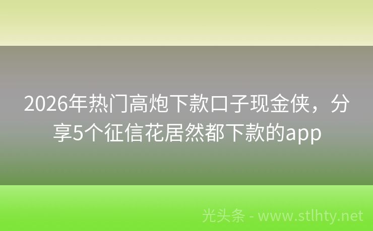 2026年热门高炮下款口子现金侠，分享5个征信花居然都下款的app