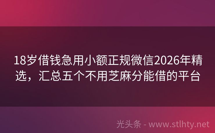 18岁借钱急用小额正规微信2026年精选，汇总五个不用芝麻分能借的平台
