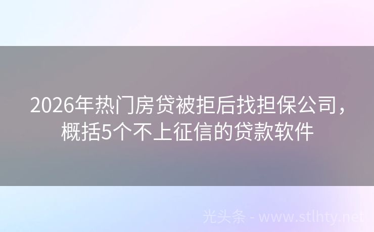 2026年热门房贷被拒后找担保公司，概括5个不上征信的贷款软件