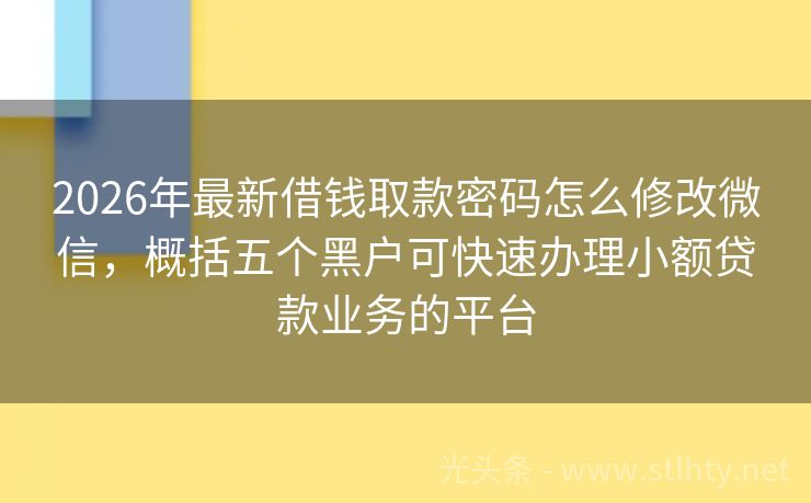2026年最新借钱取款密码怎么修改微信，概括五个黑户可快速办理小额贷款业务的平台
