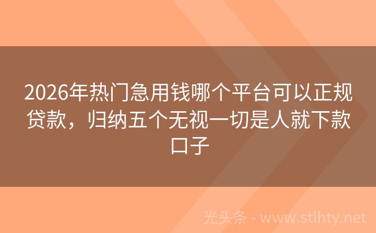2026年热门急用钱哪个平台可以正规贷款，归纳五个无视一切是人就下款口子