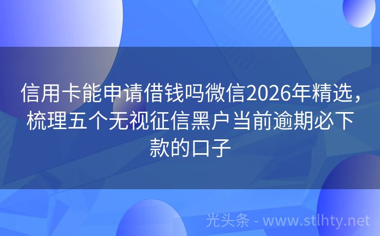 信用卡能申请借钱吗微信2026年精选，梳理五个无视征信黑户当前逾期必下款的口子