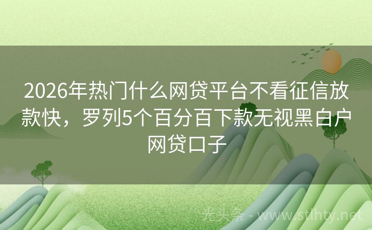 2026年热门什么网贷平台不看征信放款快，罗列5个百分百下款无视黑白户网贷口子