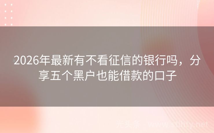 2026年最新有不看征信的银行吗,分享五个黑户也能借款的口子