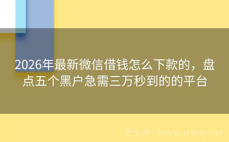 2026年最新微信借钱怎么下款的,盘点五个黑户急需三万秒到的的平台