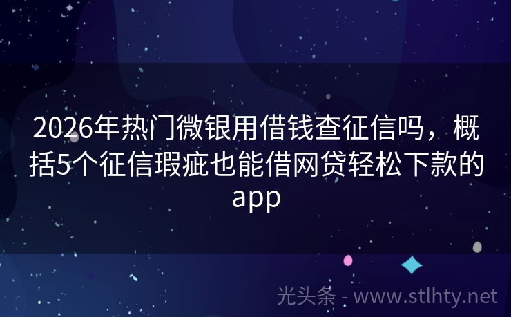 2026年热门微银用借钱查征信吗，概括5个征信瑕疵也能借网贷轻松下款的app