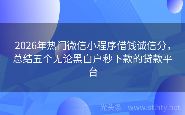 2026年热门微信小程序借钱诚信分，总结五个无论黑白户秒下款的贷款平台
