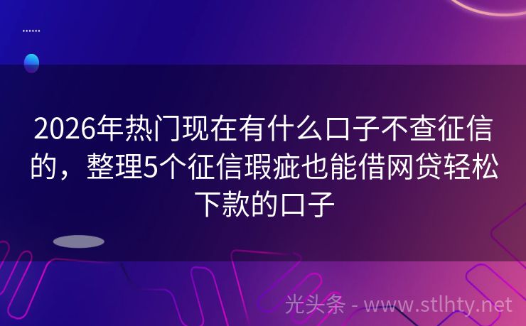2026年热门现在有什么口子不查征信的，整理5个征信瑕疵也能借网贷轻松下款的口子