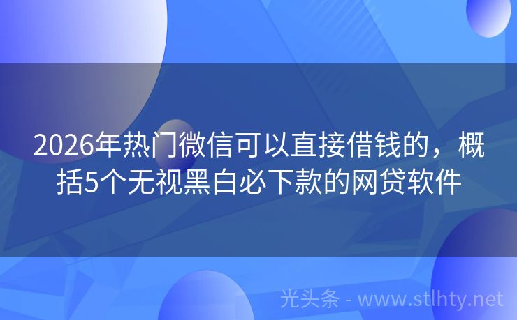 2026年热门微信可以直接借钱的，概括5个无视黑白必下款的网贷软件