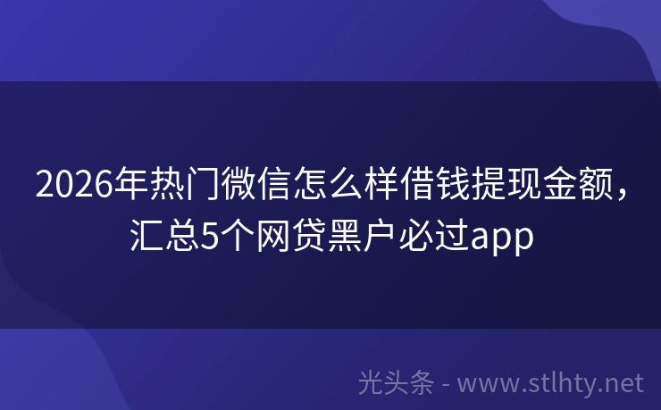 2026年热门微信怎么样借钱提现金额,汇总5个网贷黑户必过app