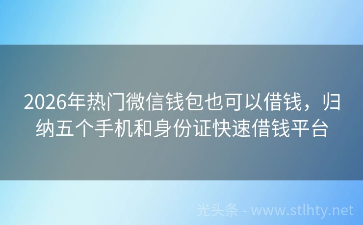 2026年热门微信钱包也可以借钱，归纳五个手机和身份证快速借钱平台