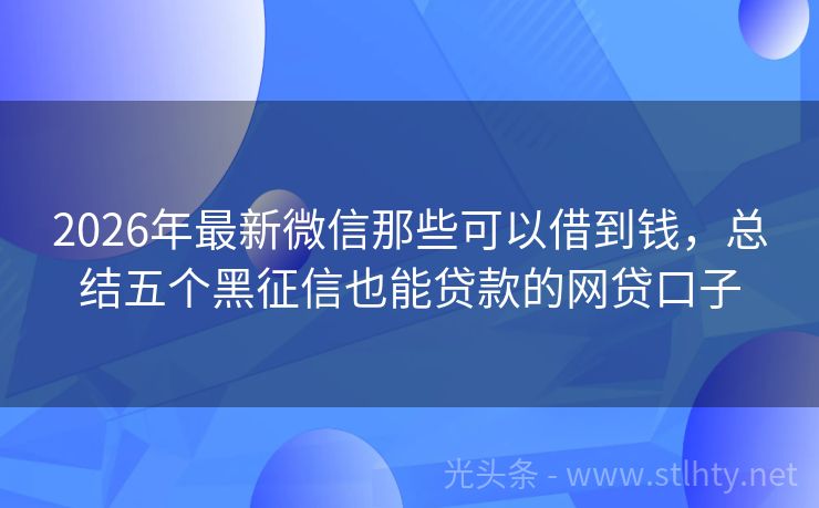 2026年最新微信那些可以借到钱，总结五个黑征信也能贷款的网贷口子
