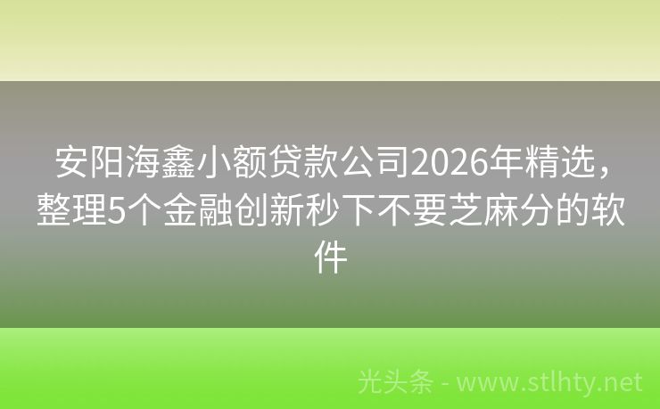 安阳海鑫小额贷款公司2026年精选，整理5个金融创新秒下不要芝麻分的软件