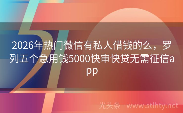 2026年热门微信有私人借钱的么，罗列五个急用钱5000快审快贷无需征信app