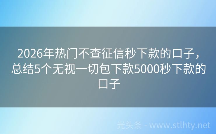 2026年热门不查征信秒下款的口子，总结5个无视一切包下款5000秒下款的口子