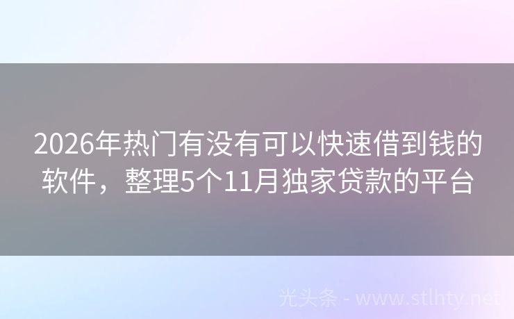 2026年热门有没有可以快速借到钱的软件，整理5个11月独家贷款的平台