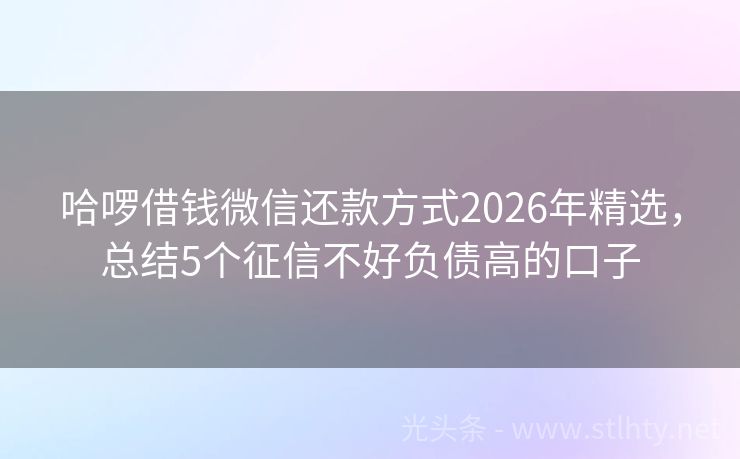 哈啰借钱微信还款方式2026年精选,总结5个征信不好负债高的口子