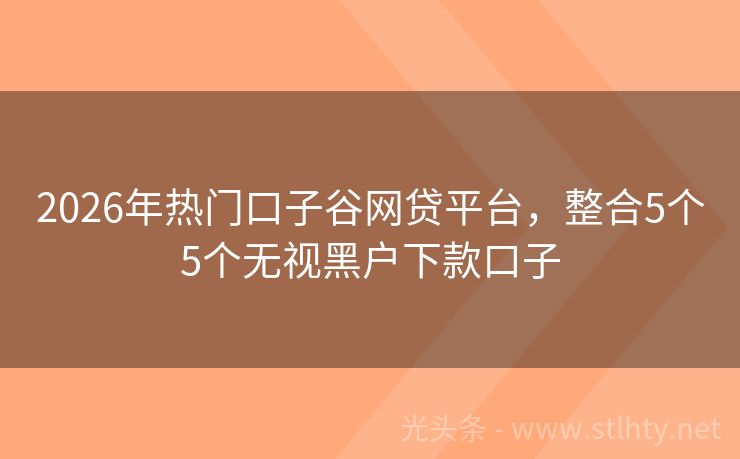 2026年热门口子谷网贷平台，整合5个5个无视黑户下款口子