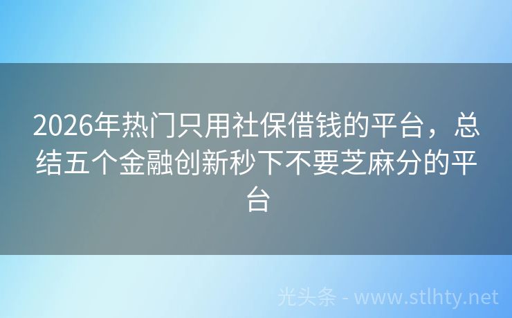 2026年热门只用社保借钱的平台，总结五个金融创新秒下不要芝麻分的平台