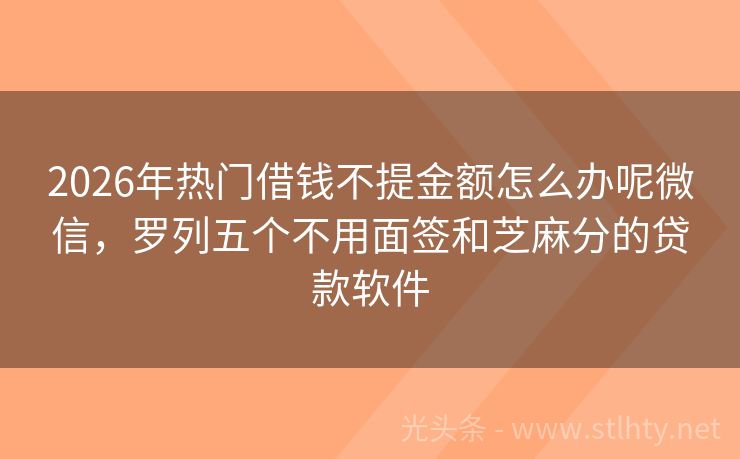 2026年热门借钱不提金额怎么办呢微信，罗列五个不用面签和芝麻分的贷款软件