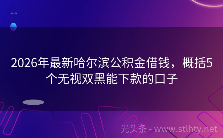 2026年最新哈尔滨公积金借钱，概括5个无视双黑能下款的口子