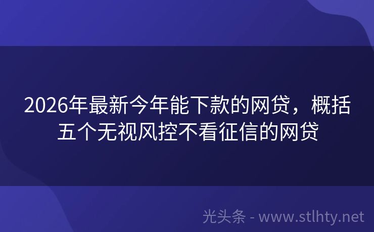 2026年最新今年能下款的网贷，概括五个无视风控不看征信的网贷