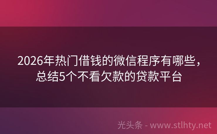 2026年热门借钱的微信程序有哪些，总结5个不看欠款的贷款平台