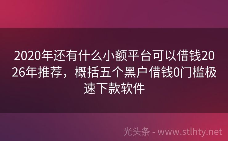 2020年还有什么小额平台可以借钱2026年推荐,概括五个黑户借钱0门槛极速下款软件